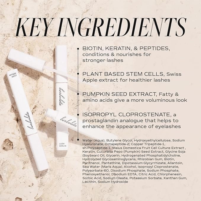 Borboleta Lash Serum, Eyelash Serum for Longer, Thicker, and Fuller Looking Natural Eyelashes, (Full Size, 3 Month Supply)