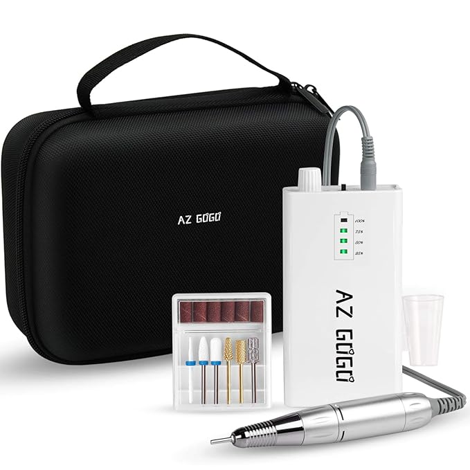 AZ GOGO Efile Nail Drill Machine, 30000 RPM Professional Portable Nail Drill for Acrylic Nails - E-File Manicure/Pedicure Kit with EVA Bag (White)
