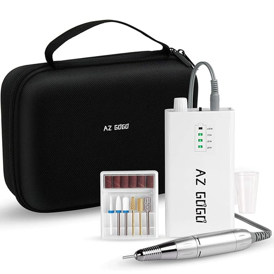 AZ GOGO Efile Nail Drill Machine, 30000 RPM Professional Portable Nail Drill for Acrylic Nails - E-File Manicure/Pedicure Kit with EVA Bag (White)