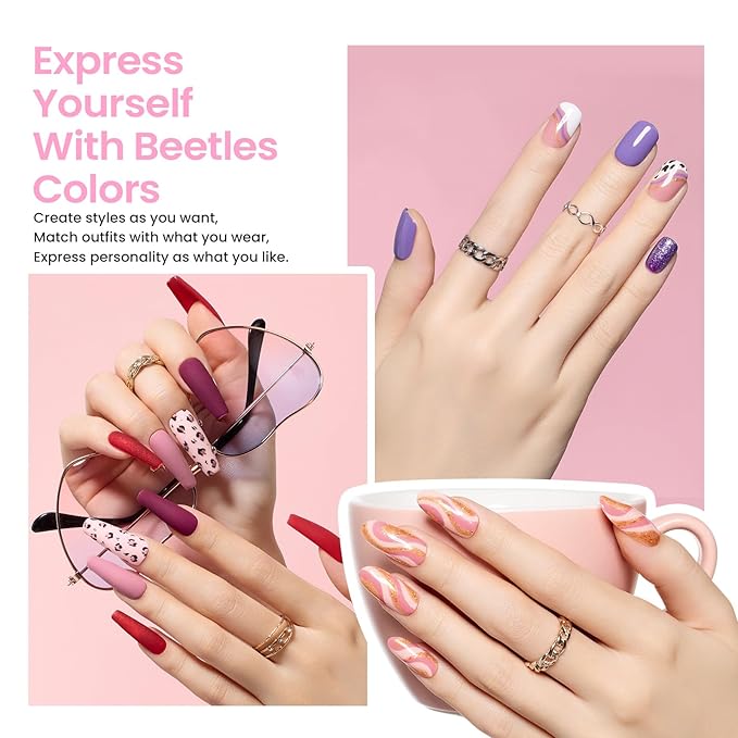 beetles Gel Polish Beetles Gel Nail Polish Kit with Uv light 52 Pcs Gel Starter 32 Colors Pink Red Nude Grey Glitter Brown Gel Polish Set Soak Off Base Top Coat Builder Gel Art Manicure for Women