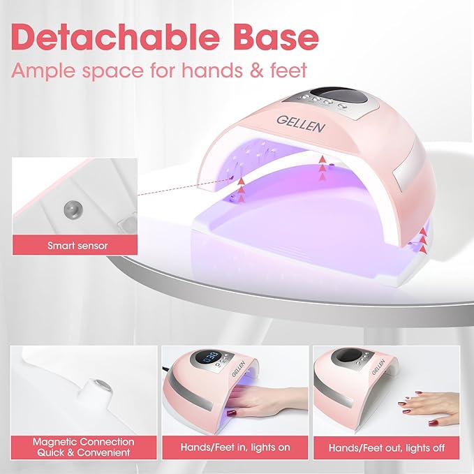 Gellen 268W UV Light for Nails - Professional Fast Curing Lamp with 4 Timers, 66 LED Beads - Dryer for Gel and Acrylic Nails