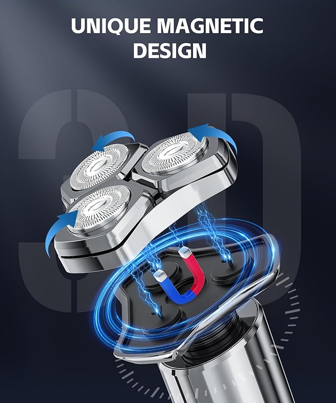 Electric Razor for Men, Rechargeable Wet & Dry Shavers for Men with Nose Hair Trimmer, Fast Charging, IPX8 Waterproof, Blades Spin 12000 Times Per Minute, LED Display, and Travel Lock,Sliver