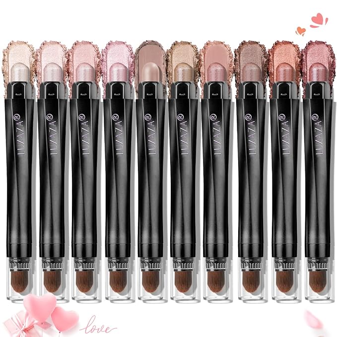 10PCS Eyeshadow Stick,Shimmer And Neutral Champagne Pink Metallic Eye Shadow sticks,Cream Eyeshadow Pencil Crayon with Smudge-proof & Waterproof,Eye Brightener Stick