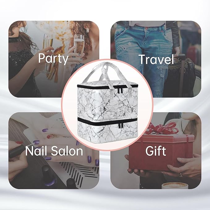 Nail Polish Organizer Case Holds 42+ Bottles(15ml/0.5 fl.oz) & Nail Lamp, Double-Layer Nail Polish Storage Organizer Case with Handle, Nail Kit Organizer and Storage Box for Nail Tech (WHITE)