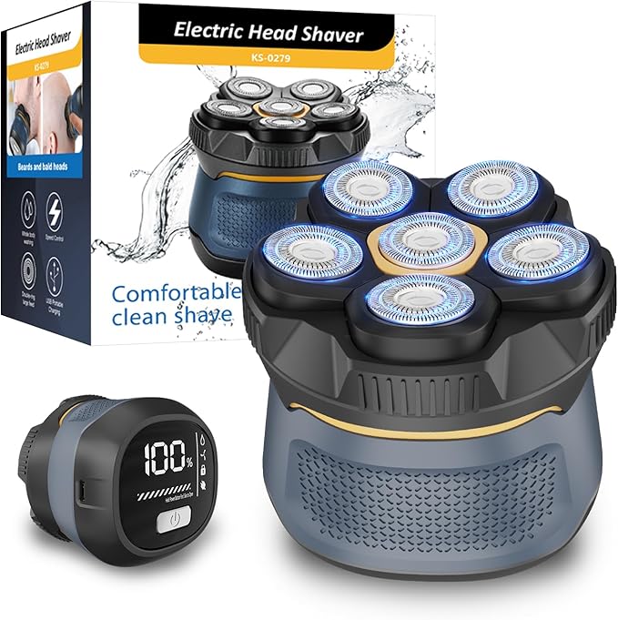 Head Shavers for Bald Men, 6D Electric Razor for Men Wet & Dry IPX6 Waterproof Head Shave, LED Display Rechargeable Rotary Razor with Type-C Charging, Removable Magnetic Shaving Head