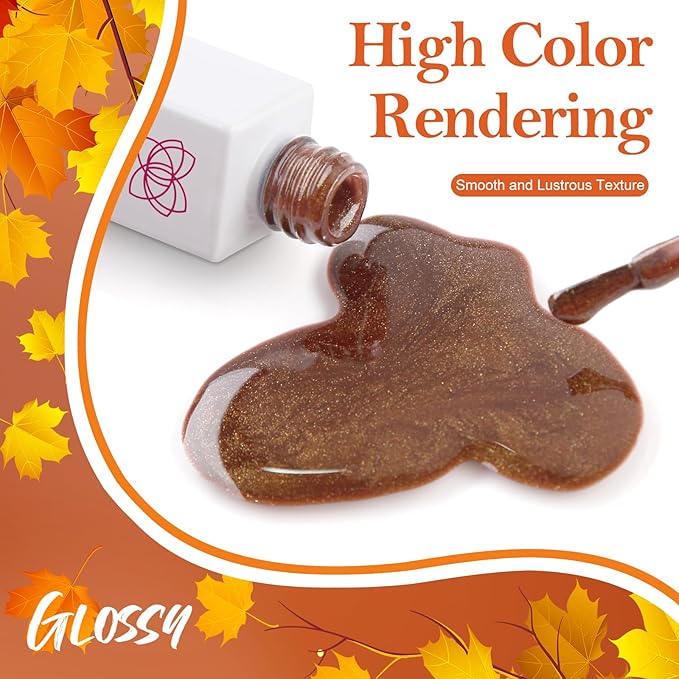 18Pcs Gel Polish-10 Color Fall Yellow Soak Off Nail Polish Brown Blue Gel Nail Polish Set, with 2pcs Nail Art Gel Liner and 6pcs Base & Top Coat Art Manicure DIY Salon Home