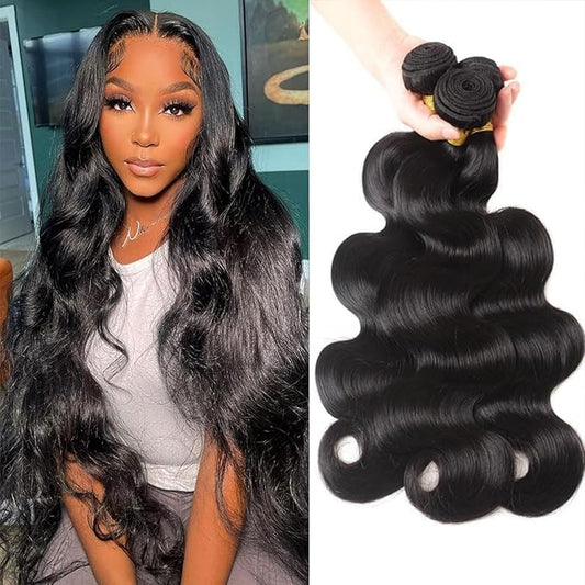 Human Hair Bundles Body Wave Bundles Human Hair 12A 100% Unprocessed Brazilian Virgin 3 Bundles Deals Weave Extensions Natural Black Color Bundle 20 20 20 Inch