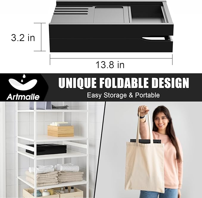 Artmalle Foldable Bathtub Tray Table, Bamboo Bathtub Caddy Tray for Tub with Book Holder for Luxury Bath, Bathroom Accessories for Women Men with Free Soap Dish (Semi-Simple, Black)