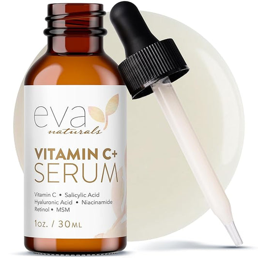 Eva Naturals Vitamin C Face Serum With Hyaluronic Acid - Anti Aging Serum - Reduce Dark Spots, Acne & Wrinkles - Retinol, Niacinamide & Salicylic Acid, Brightening Skin Serum for Glowing Skin