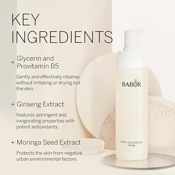 BABOR Deep Cleansing Foam, Gentle Facial Wash Removes Impurities While Balancing Moisture, Hydrating Cleanser Infused with Glycerin, Leaves Skin Soft & Radiant, 6.7 oz