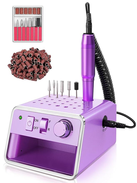 Subay Nail Drill Machine Electric File, Portable for Acrylic Gel Dip Powder Nails, Nail Drill Kit for Manicure Pedicure, Nail Set with Everything, Rose Pink (Purple)