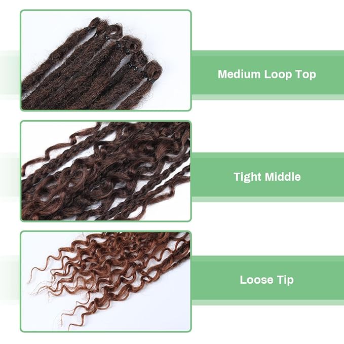 24 In 30 Strands Boho Dreadlock Extensions, Ombre Auburn Synthetic Curly Dreads Extensions with Box Braid, 100% Handmade Dreads Hippie Style Dreadlocks for Woman