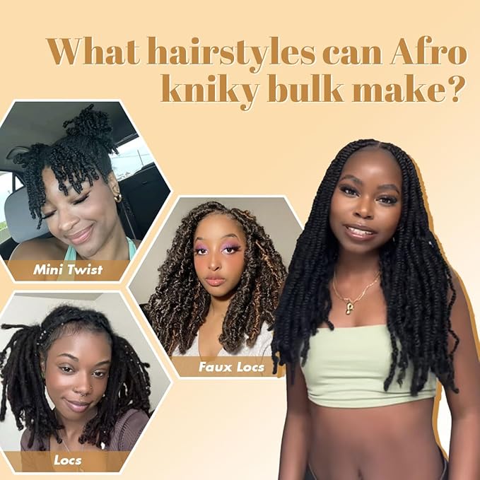 Afro Kinkys Bulk Human Hair, 12 inch 50 Gram 4c Curly Hair for Permanent Sister Locs/Mini Twists/Braids Can Dye and Bleach (Natural Black, 12 Inch)