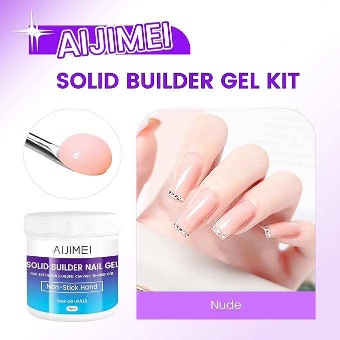AIJIMEI 100ml Solid Builder Gel for Nails kit Solid Nail Builder Gel Non Sticky Nail Gel for Nail Extension with Nail Silicone Molds Nail Dual Form Nail Art Deisgn Nail Builder Gel (Nude)