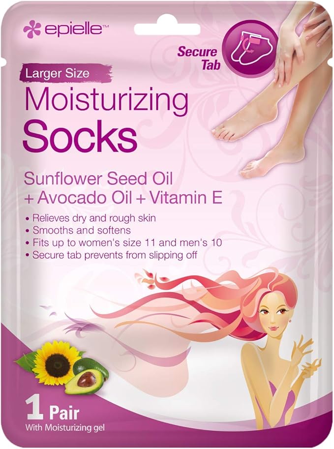 Epielle Moisturizing Foot Masks (Socks 6pk) for Foot Heel to Toe | Foot Cream & Lotion - Sunflower Seed Oil + Avocado Oil + Vitamin E, Mother's Day Gifts, Teacher's Appreciation