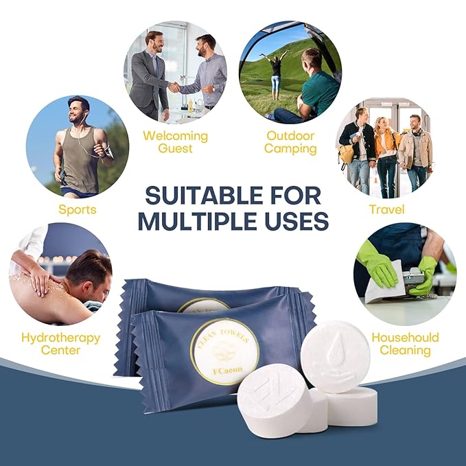 Compressed Disposable Face Towel Cleaning Kit 100pcs,Portable & Compact Travel Size Towel Wash Cloth Cotton Wipes Tablets Coin Tissue Towelettes for Hotel Camping Backpacking Hiking(Dark Blue)
