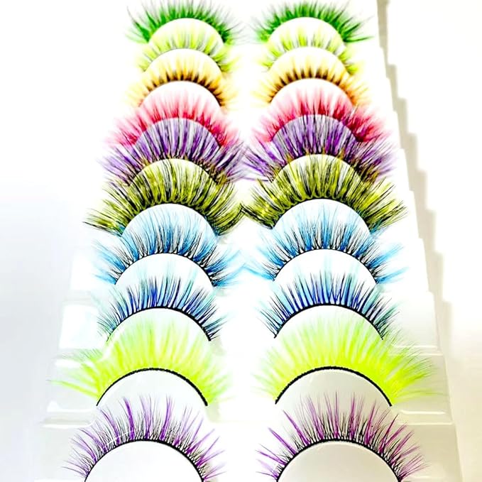 Sunniess Ombre Colored Lashes Cateye Eyelashes Fluffy Wispy Fake Lashes for Halloweens Cosplay Party Stage Make up Faux Mink False Eyelashes