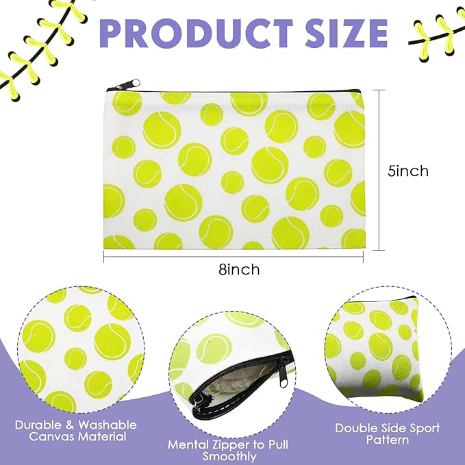 Eccliy 20 Pcs Tennis Makeup Bags Bulk Sport Team Gifts Tennis Cosmetic Bag Accessories for Women Toiletry Zipper Pouch Travel Canvas Gifts Stuff for Party Team Players Lover
