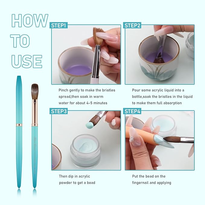 Acrylic Nail Brush Size 10, 100% Pure Kolinsky Nail Brush for Acrylic Application, Professional Nail Extension Manicure Tool Nail Drawing Pen for DIY Home Salon(Cyan)