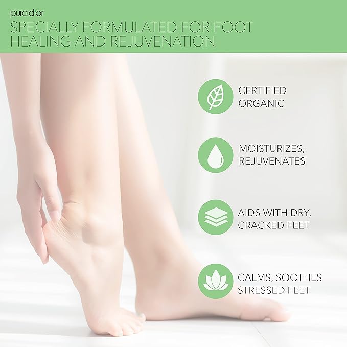 PURA D'OR 16 Oz FootFocus Organic Aloe Vera Gel For Severe Cracked Heel Repair Foot Care Products - Soothes Sore Feet Extra Strength Feet Care - Vitamin E, Peppermint, Tea Tree & Eucalyptus Oil