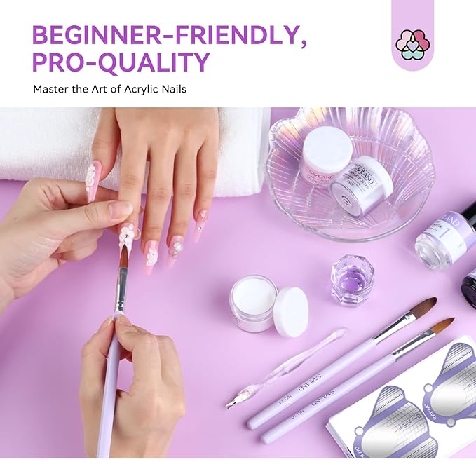 SAVILAND Acrylic Nail Kit with Everything for Beginners: Clear White Pink Acrylic Powder and Liquid Set with Acrylic Brush Nail Dehydrator and Primer Professional Acrylic Nail Set Starter Kit Home DIY