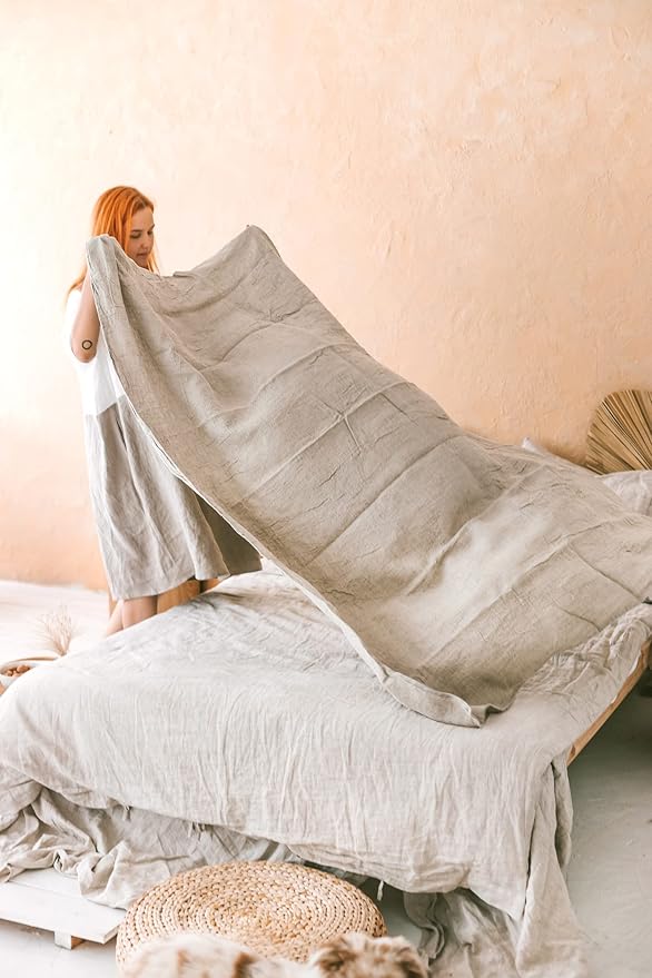 100% Linen Bed Throw Blanket - Extra Large Bath Towel 60x80-inch Natural Waffle Weave Flax Linen Oversized Beach Towel, Lightweight Absorbent Thin Bath Sheets Towels for Adults, Quick-Drying XL