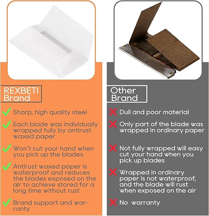 REXBETI 400PCS Single Edge Razor Blades, Industrial Scraper Razor Blades, One Edge Razor Blade, Replacement Box Cutter Blades, Suitable for Removing Labels, Decals, Stickers