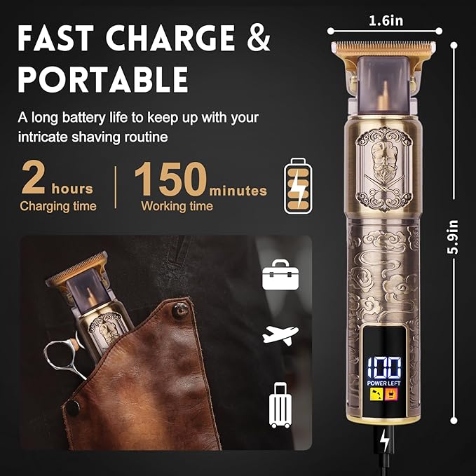 Ufree Professional Beard Trimmer for Men, Zero Gapped T-Blade Hair Clipper & Mustache Trimmer Kit with LCD Display, Precision Edgers for Haircut & Grooming, Barber-Grade Electric Shaver, Gifts for Men