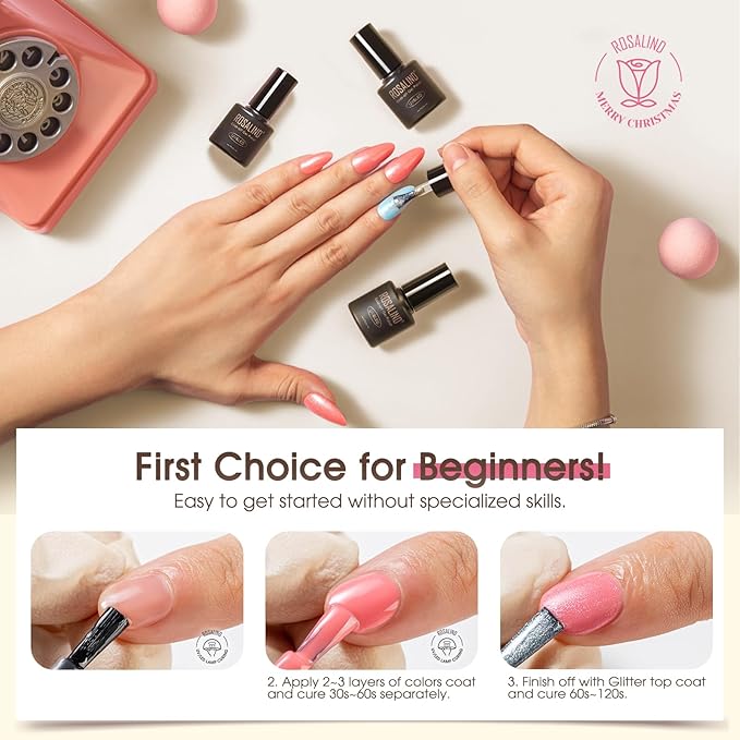 ROSALIND 36 PCS Gel Nail Polish Set-32 Colors Gel Polish Kit Base Coat Glossy Matte and Glitter Top Coat Nail Polish Set Green Blue Red Pink Collection Gifts for Women