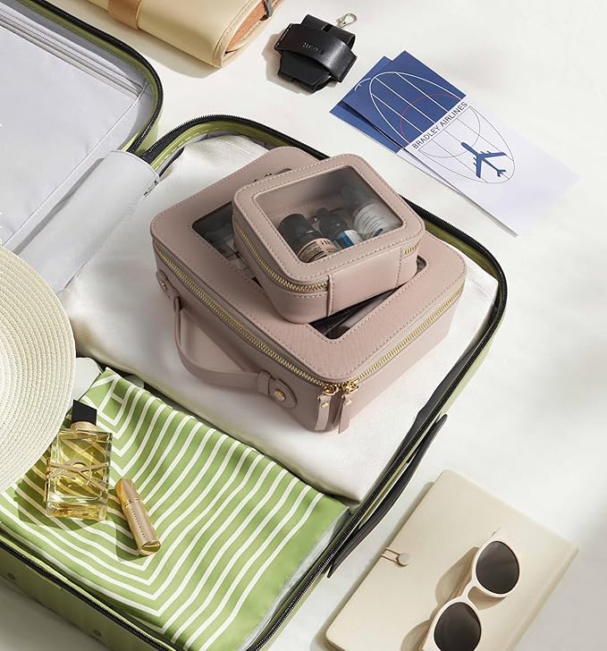 Clear Makeup Bags TSA Approved Toiletry Bag Handle Large Opening,Clear Toiletry Bags for Carry-on Traveling Travel Car Accessories Essentials Organziation Storage Women Girls(Nude Pink, Mini&Large)