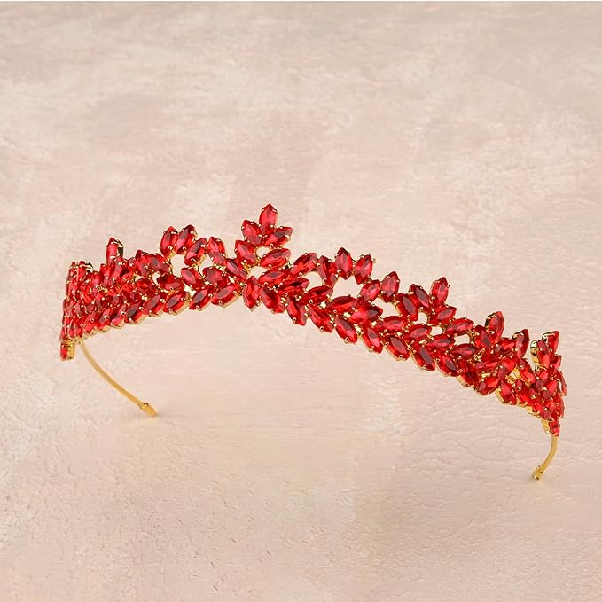 Women's Tiara, Crown for Henna Wedding Party | Glitter Hair Accessories for Bridal Birthday Pageant Prom Halloween Costume Christmas, Halloween Princess Crowns | Dream Design - Red Gold