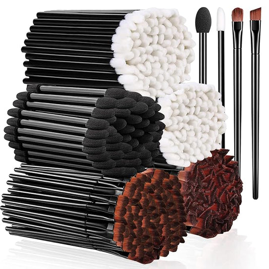 250 Pieces Disposable Eyebrow Brushes Makeup Brush Set, 100PCS Angled/Round Eyebrow Brushes 50PCS Double-End Eyeshadow Brushes, 100PCS Lip Brushes for Women Girls Salon Beauty Cosmetic Make up Tool