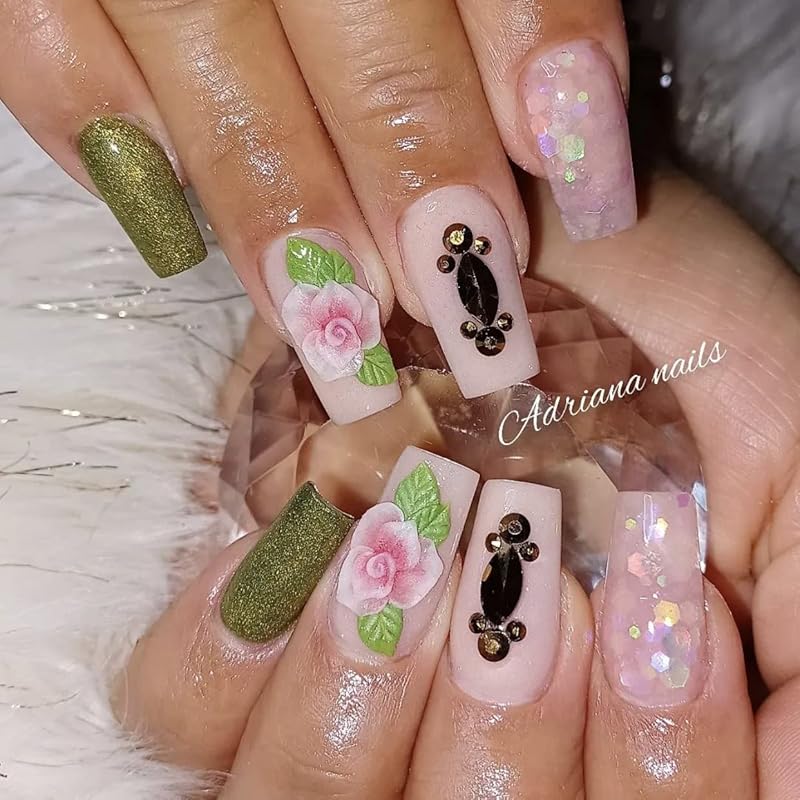 3D Acrylic Red Flower Nail Art Charms Handmade by Acrylic Powder - 24pcs Flowers Nail Rhinestones Kit 3D Crystal Nail Pearls Design Acrylic Nail Art for Women (Red)