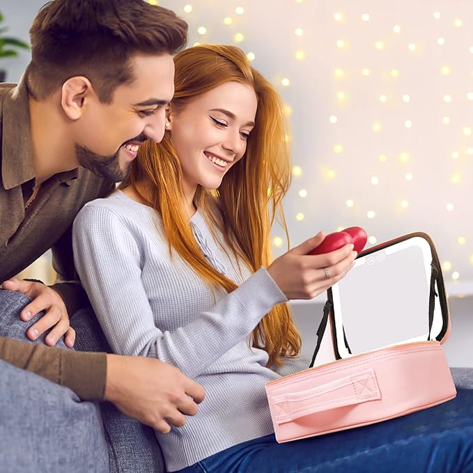 VANMRIOR Travel Makeup Bag with LED Lighted Make up Case with Mirror 3 Color Setting Cosmetic Makeup Box Organizer Vanity Case for Women Beauty Tools Accessories Case Rechargeable