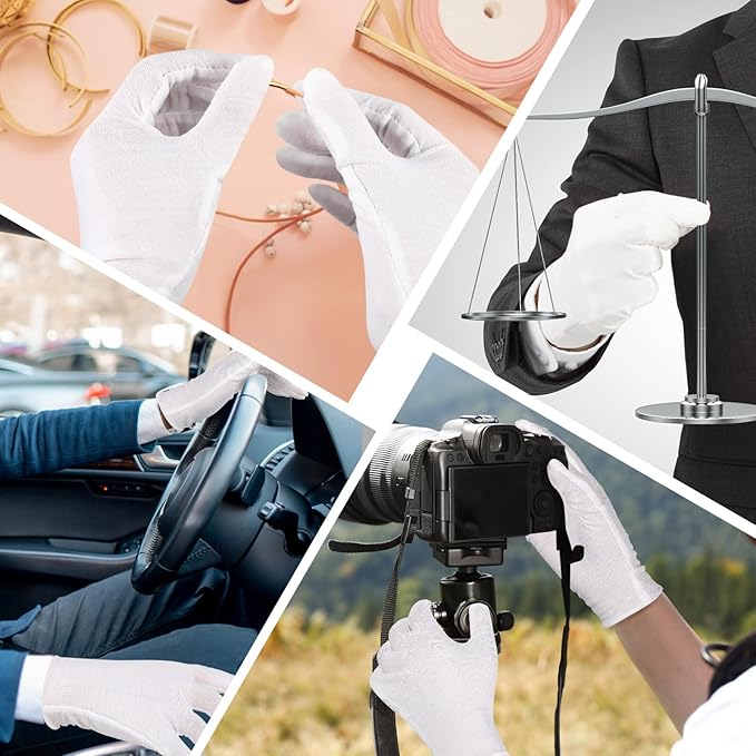 Jecery 300 Pairs Bulk White Gloves Large Pack Moisturizing Overnight White Cotton Bulk for Dry Hands Eczema Thin Inspection Soft Working Gloves Liners for Jewelry Coin Collection