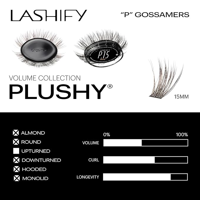 Lashify Plushy 15mm Gossamer Lashes in Truffle Color, Easy DIY False Lashes for a Voluminous Yet Still Natural Look