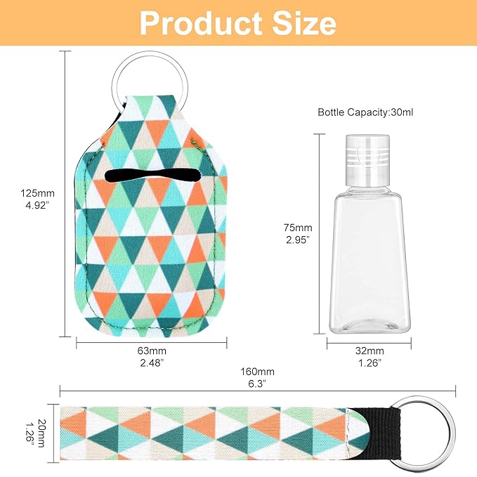Empty Hand Sanitizer Holders Set 60pcs, Include 20 Portable Refillable Travel Bottle Container with Flip Cap, 20 Reusable Bottle Holders, 20 Wristlet Keychain