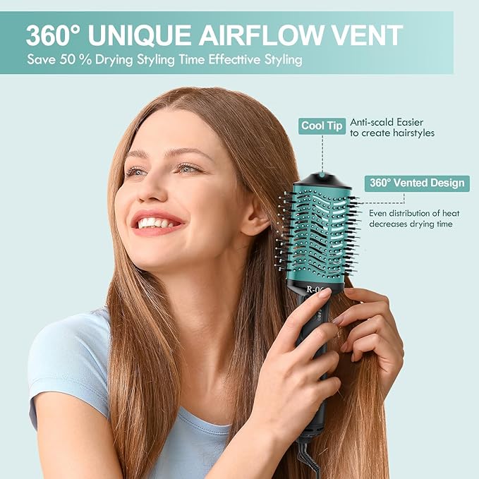 Hair Dryer Brush Blow Dryer Brush in One, 4 in 1 Hair Dryer and Styler Volumizer with Oval Barrel, Professional Salon Hot Air Brush for All Hair Types, Teal