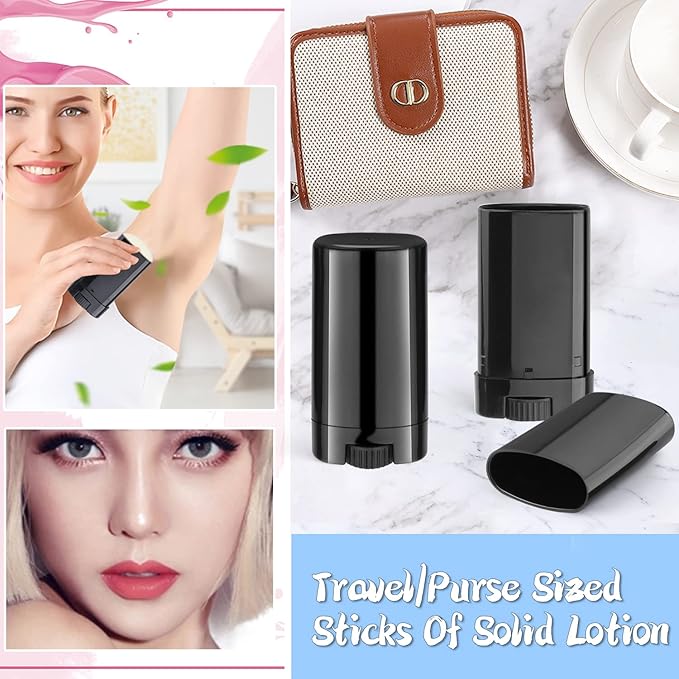 50 Pack 0.5 oz/15ml Black Sample Deodorant Container,Empty Oval Twist-Up Plastic Tubes Containers for Chapstick,Large Lip Balm,Lotion Bar Sticks,Perfume Solid Lotion,Homemade Salve,Pocket Deodarant