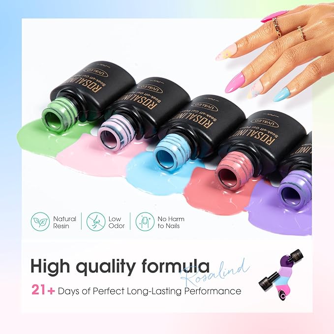 ROSALIND 100PCS Gel Nail Polish Set, 92 PCS Colors Gel Polish Set with 8 Bottles of Base and Glossy Matte Top Coat Starter Nail Set Suitable for All Seasons Gift for Women