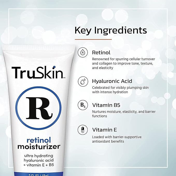 TruSkin Retinol Face Moisturizer – Powerful Anti-Aging Moisturizer for Women with Hyaluronic Acid & Vitamin E – Retinol Cream for Face for Youthful-Looking Appearance, 4 fl oz