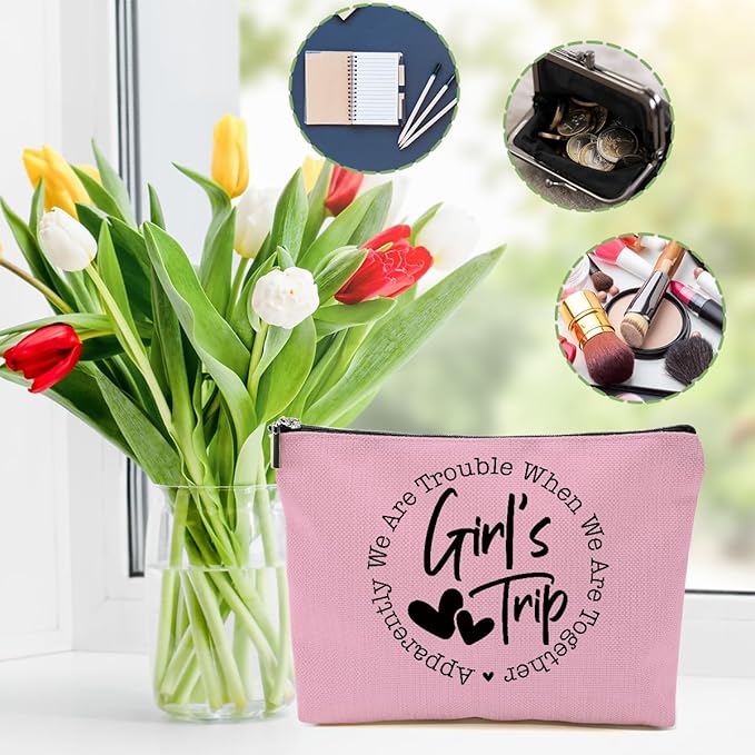 3Pcs Girls Trip Gifts Favors, 2025 Girls Weekend Gifts Makeup Bag, Vegas Gifts Weekend Bag Vacation Cosmetic Bag, Friendship Gifts for Women Friend BFF, Graduation Wedding Gifts Toiletry Bag