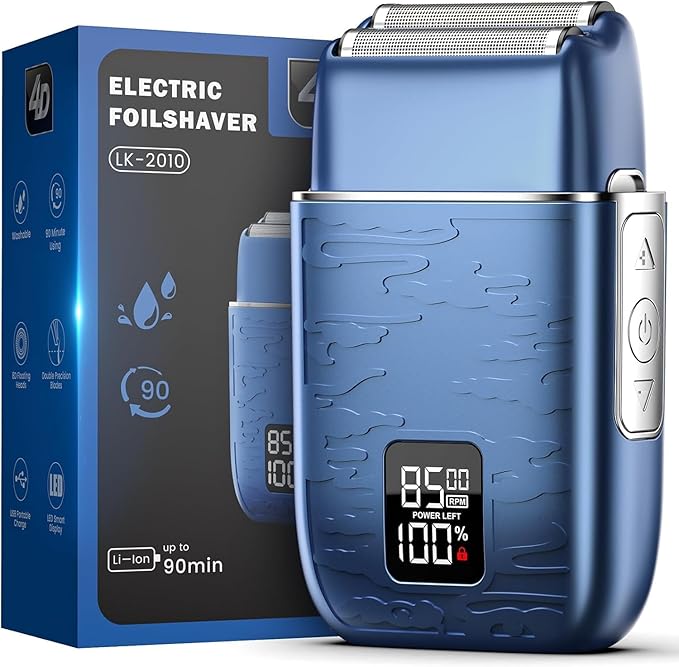 Foil Shavers for Men, Upgraded Blades Electric Razor with 3 Adjustable Speeds, Type-C Rechargeable, IPX7 Waterproof, Electric Shavers for Men Face Use Travel Home(Blue)