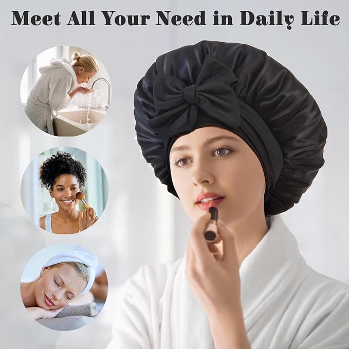 100% Mulberry Silk Bonnet for Sleeping Women, Real Silk Bonnets with Tie Band, Double-Layer Sleep Cap for Braids Curly Hair
