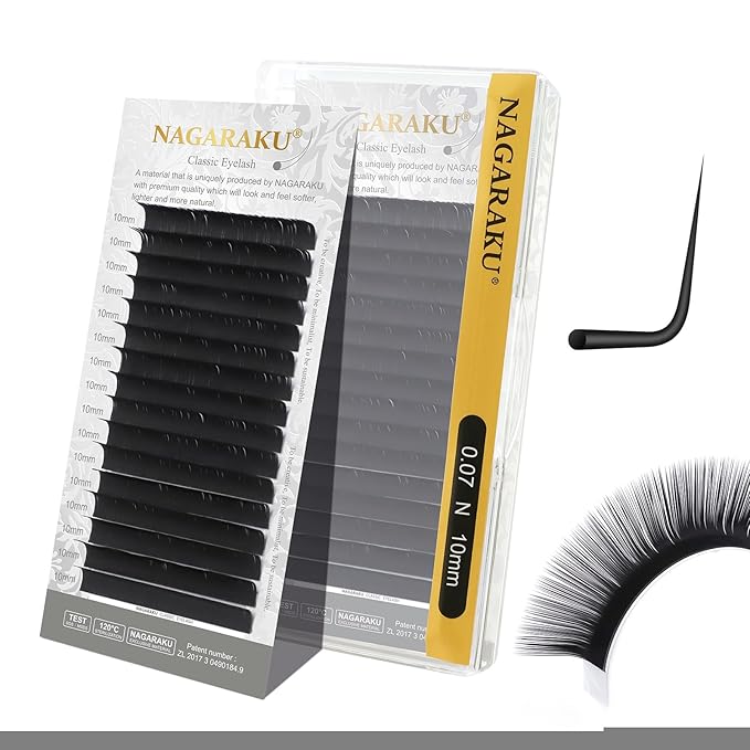 NAGARAKU Eyelash Extensions Individual Lashes Extensions Classic Lash Matte Black 16 Rows Soft Natural Matte Black Professional Beauty Salon Lashes Supplies - 0.07N 10mm