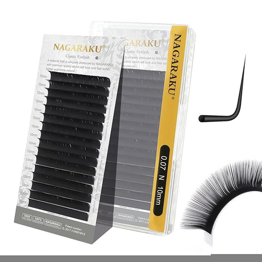 NAGARAKU Eyelash Extensions Individual Lashes Extensions Classic Lash Matte Black 16 Rows Soft Natural Matte Black Professional Beauty Salon Lashes Supplies - 0.07N 10mm