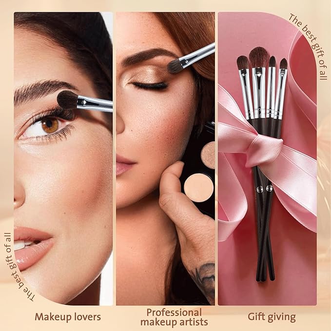 ENERGY Eyeshadow Brush Set - 4PCS Natural Hair Blending Brushes for Powder, Cream & Liquid Makeup with Travel Dust Covers - Eye Makeup Tools for Shading & Detailing - Pro Kit for Artists & Beginners