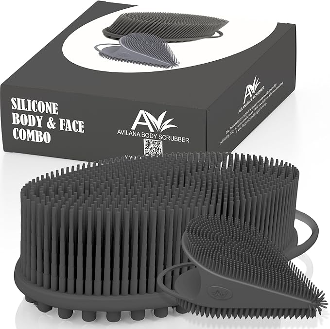 Avilana Body and Face Scrubber Combo – Includes Dual-Sided Body Scrubber and Gentle Face Scrubber – Hygienic, Long-Lasting, and Gentle for Body and Face