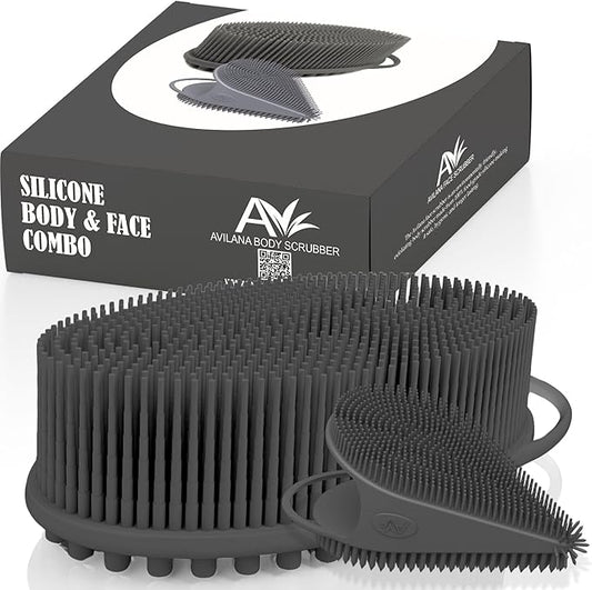 Avilana Body and Face Scrubber Combo – Includes Dual-Sided Body Scrubber and Gentle Face Scrubber – Hygienic, Long-Lasting, and Gentle for Body and Face