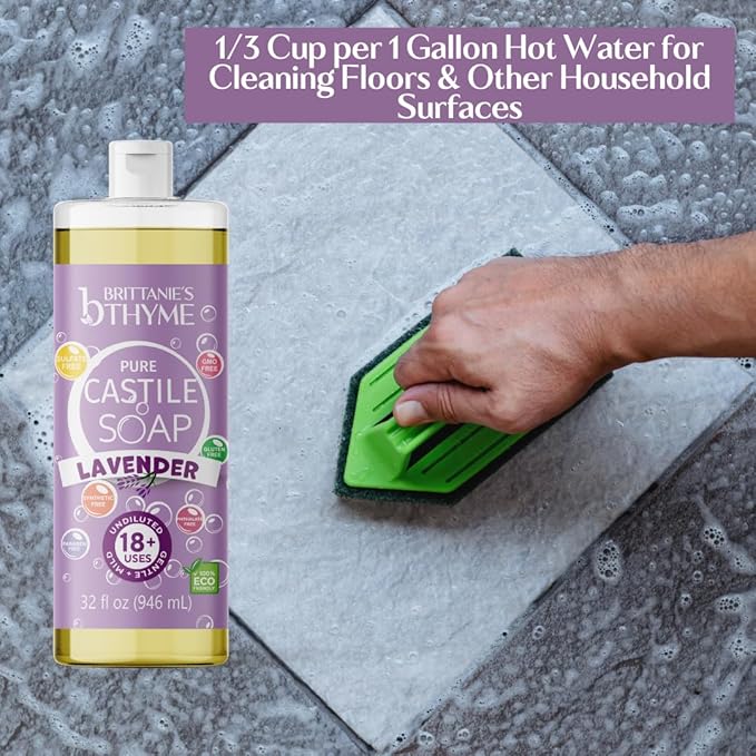 Brittanie’s Pure Castile Liquid Soap Refill, Lavender, 32 Ounce 2 Pack | Dish Soap, Hair & Body, Home, Gentle and Pure, Made with Natural Luxurious Oils, Vegan & Gluten Free Non-GMO